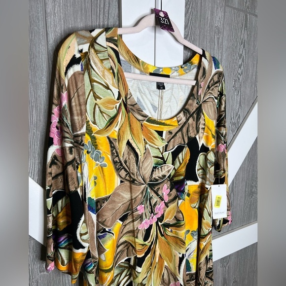 321. NWT Karen Kane Tropical Floral Print Scoop Neck 3/4 Sleeve A-Line Dress 2x - Picture 4 of 9
